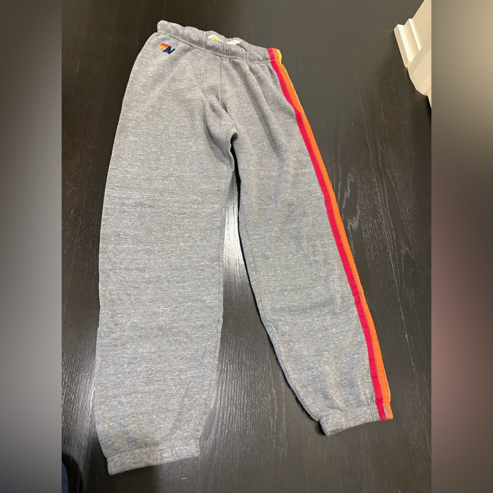 AVIATOR NATION- heather grey rainbow stripe sweatpants